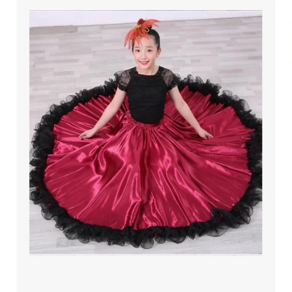 Girls Flamenco Skirt Mexican Dance Wine Black Lace Size 8-12 NIP